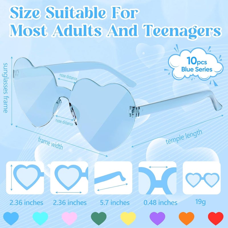 NACHLYNN 10 Pairs Heart Sunglasses Women Rimless Heart Shaped Sunglasses Candy Color Glasses for Costumes Cosplay (Blue Series) - Image 2